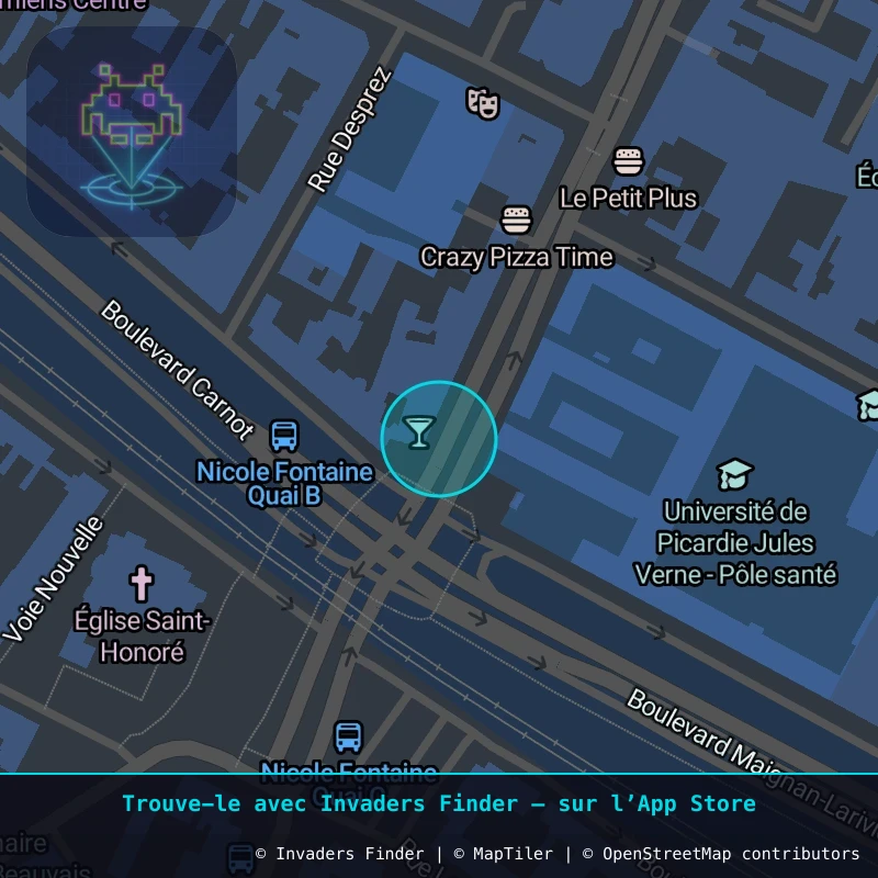 Zone approximative de l'invader AMI_01, dans le quartier Centre-ville, Amiens à Amiens. Emplacement exact disponible dans l'app Invaders Finder.