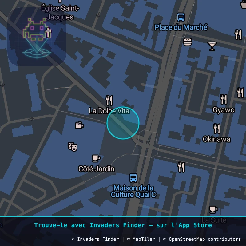 Zone approximative de l'invader AMI_02, dans le quartier Centre-ville, Amiens à Amiens. Emplacement exact disponible dans l'app Invaders Finder.