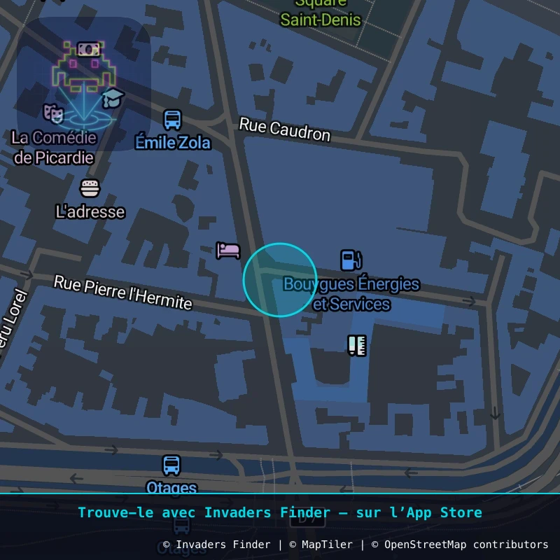 Zone approximative de l'invader AMI_08, dans le quartier Amiens à Amiens. Emplacement exact disponible dans l'app Invaders Finder.