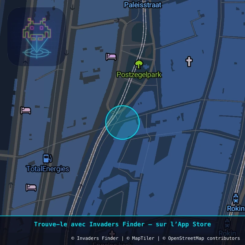 Zone approximative de l'invader AMS_02, dans le quartier Centre-ville, Amsterdam à Amsterdam. Emplacement exact disponible dans l'app Invaders Finder.