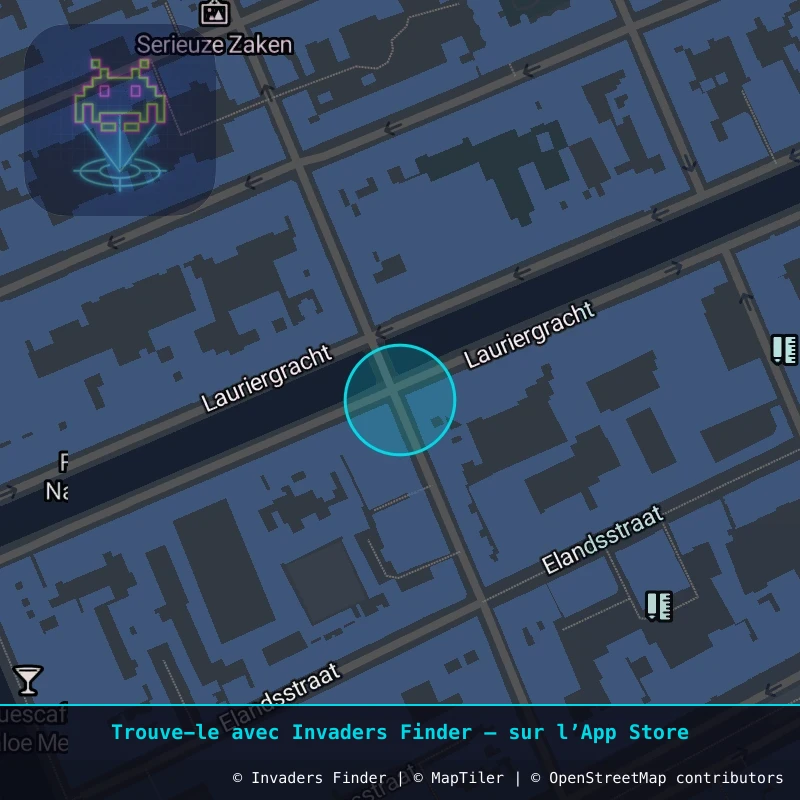 Zone approximative de l'invader AMS_06, dans le quartier Jordaan, Amsterdam à Amsterdam. Emplacement exact disponible dans l'app Invaders Finder.