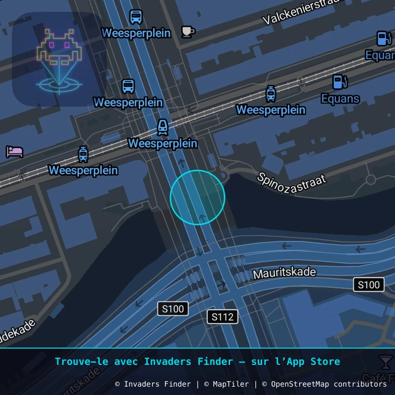 Zone approximative de l'invader AMS_10, dans le quartier Weesperbuurt, Amsterdam à Amsterdam. Emplacement exact disponible dans l'app Invaders Finder.