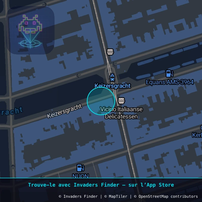 Zone approximative de l'invader AMS_11, dans le quartier Grachtengordel à Amsterdam. Emplacement exact disponible dans l'app Invaders Finder.