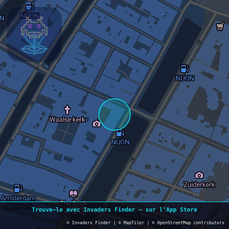 Zone approximative de l'invader AMS_16, dans le quartier Centre-ville, Amsterdam à Amsterdam. Emplacement exact disponible dans l'app Invaders Finder.