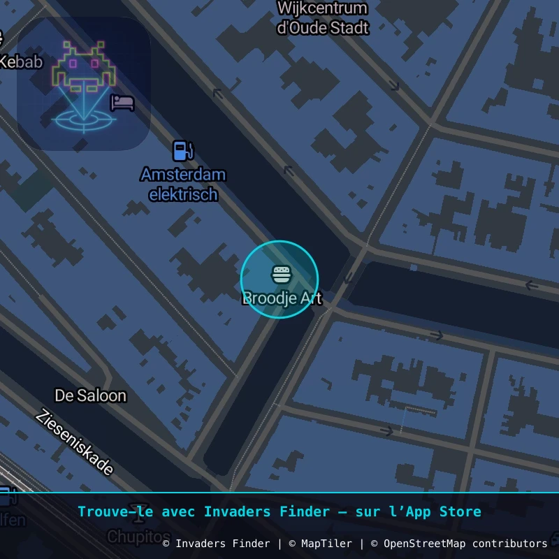 Zone approximative de l'invader AMS_18, dans le quartier Centre-ville, Amsterdam à Amsterdam. Emplacement exact disponible dans l'app Invaders Finder.
