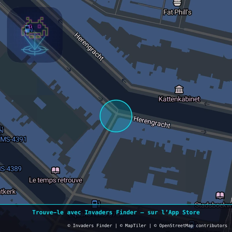 Zone approximative de l'invader AMS_20, dans le quartier Grachtengordel à Amsterdam. Emplacement exact disponible dans l'app Invaders Finder.