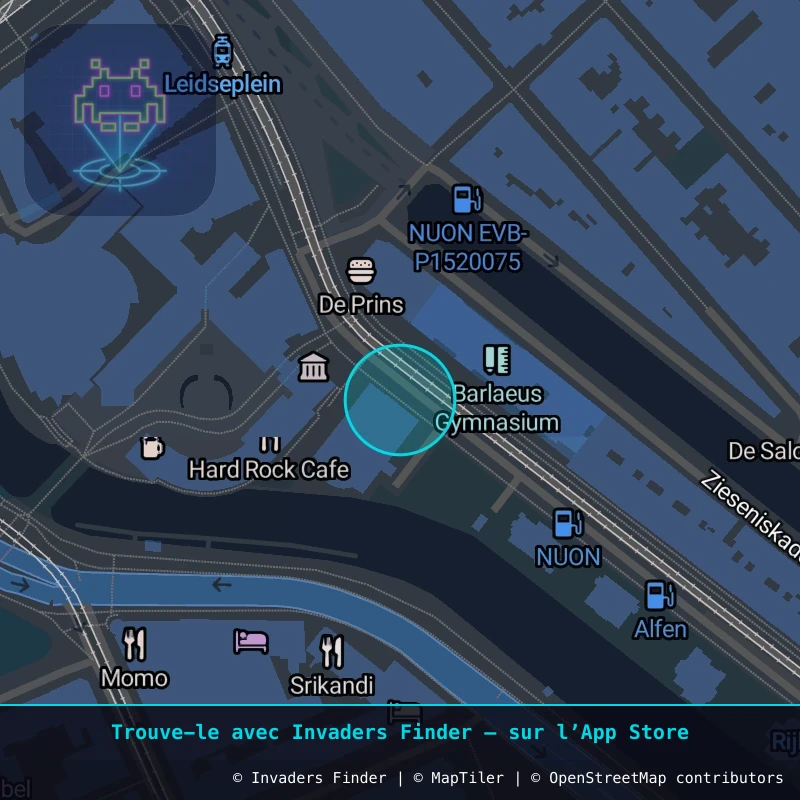 Zone approximative de l'invader AMS_25, dans le quartier Centre-ville, Amsterdam à Amsterdam. Emplacement exact disponible dans l'app Invaders Finder.