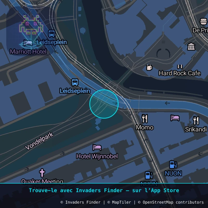 Zone approximative de l'invader AMS_26, dans le quartier Museumkwartier à Amsterdam. Emplacement exact disponible dans l'app Invaders Finder.