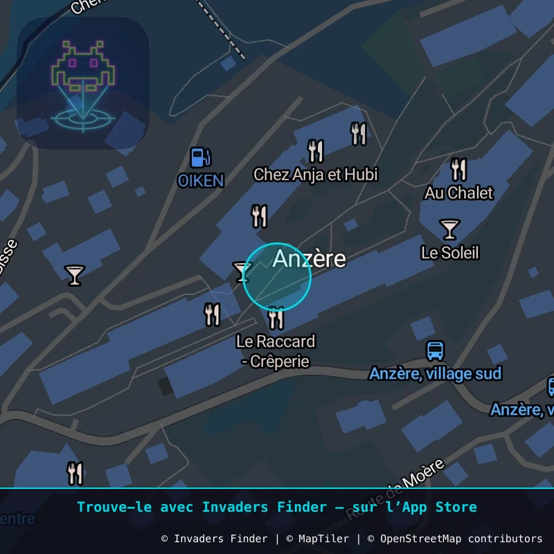 Zone approximative de l'invader ANZR_04, dans le quartier Ayent à Anzère. Emplacement exact disponible dans l'app Invaders Finder.