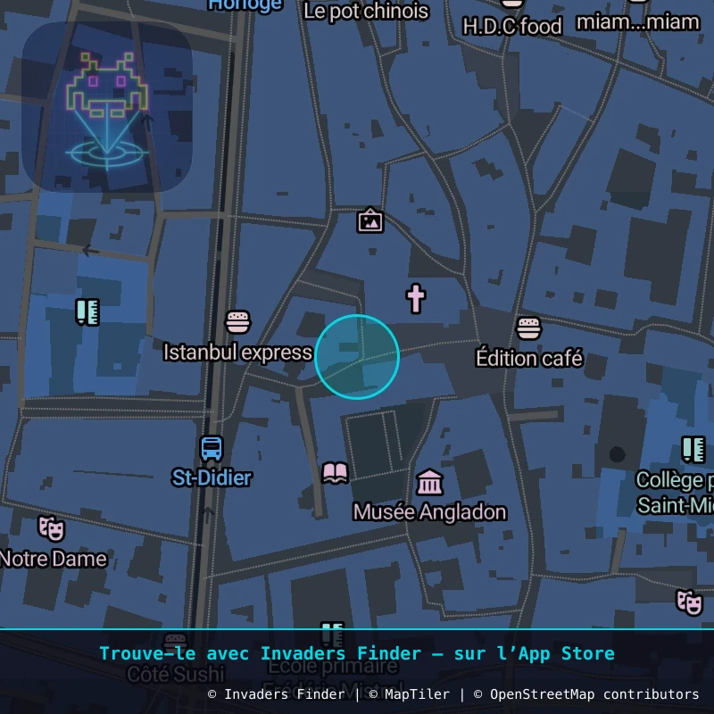 Zone approximative de l'invader AVI_03, dans le quartier Jaurès - République, Avignon à Avignon. Emplacement exact disponible dans l'app Invaders Finder.