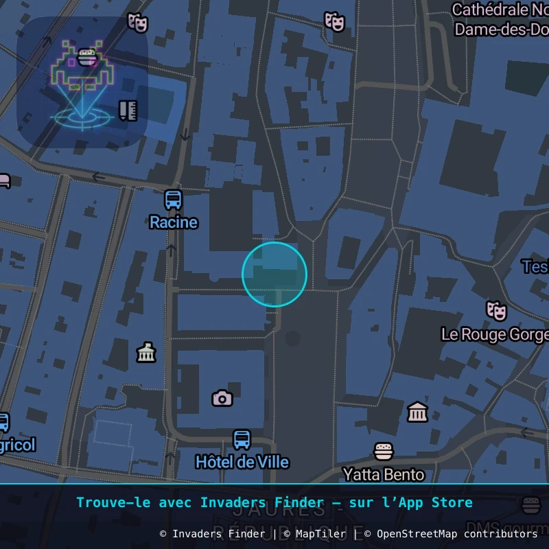 Zone approximative de l'invader AVI_05, dans le quartier Jaurès - République, Avignon à Avignon. Emplacement exact disponible dans l'app Invaders Finder.