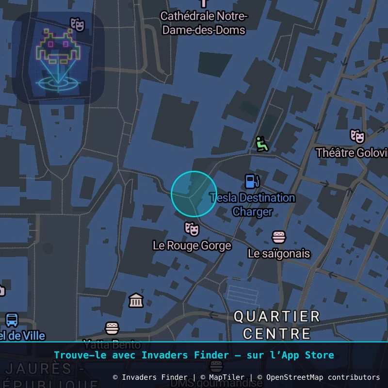 Zone approximative de l'invader AVI_13, dans le quartier Jaurès - République, Avignon à Avignon. Emplacement exact disponible dans l'app Invaders Finder.