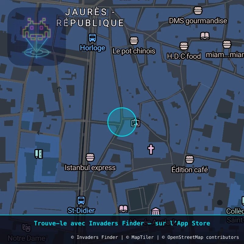 Zone approximative de l'invader AVI_16, dans le quartier Jaurès - République, Avignon à Avignon. Emplacement exact disponible dans l'app Invaders Finder.