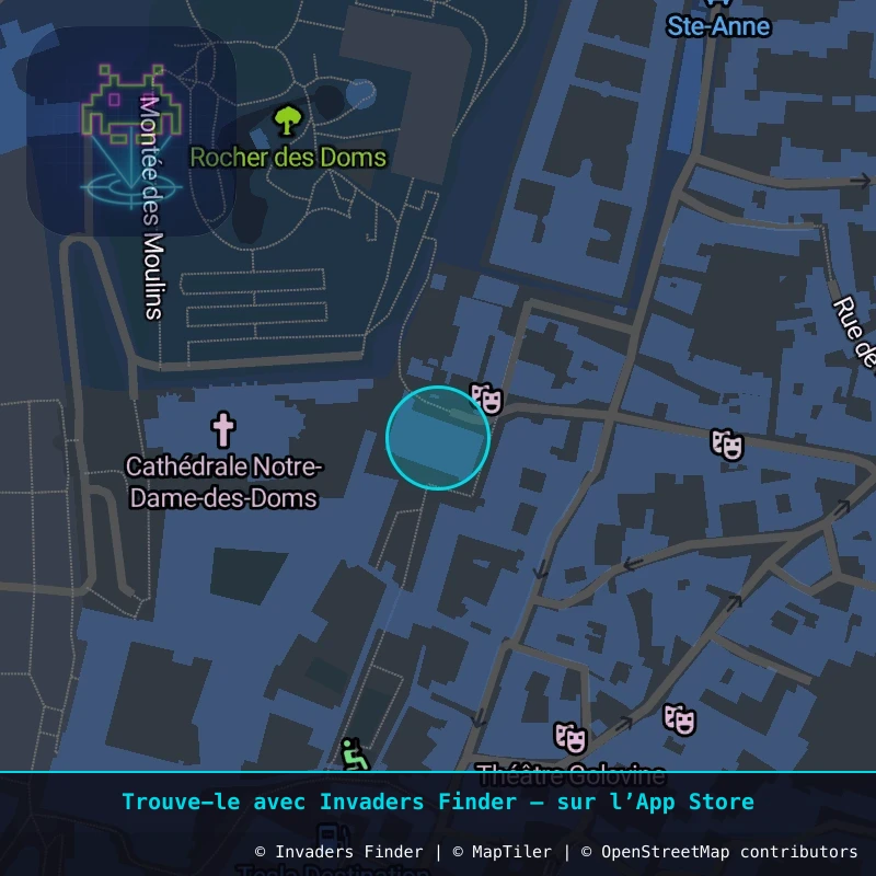 Zone approximative de l'invader AVI_37, dans le quartier Jaurès - République, Avignon à Avignon. Emplacement exact disponible dans l'app Invaders Finder.