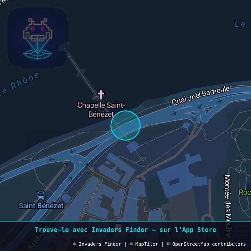 Zone approximative de l'invader AVI_40, dans le quartier Quartier Centre, Avignon à Avignon. Emplacement exact disponible dans l'app Invaders Finder.