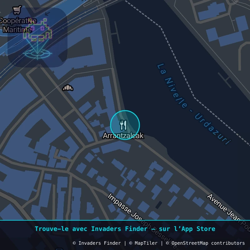 Zone approximative de l'invader BAB_13, dans le quartier Ciboure à Biarritz-Anglet-Bayonne. Emplacement exact disponible dans l'app Invaders Finder.
