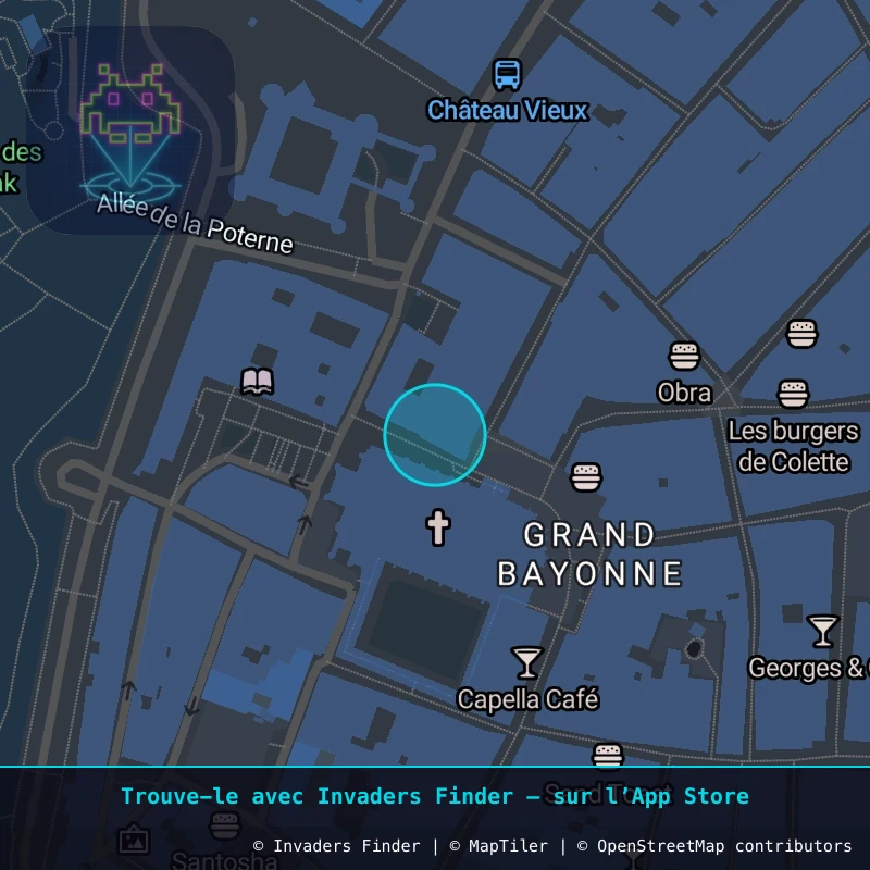Zone approximative de l'invader BAB_17, dans le quartier Grand Bayonne à Biarritz-Anglet-Bayonne. Emplacement exact disponible dans l'app Invaders Finder.