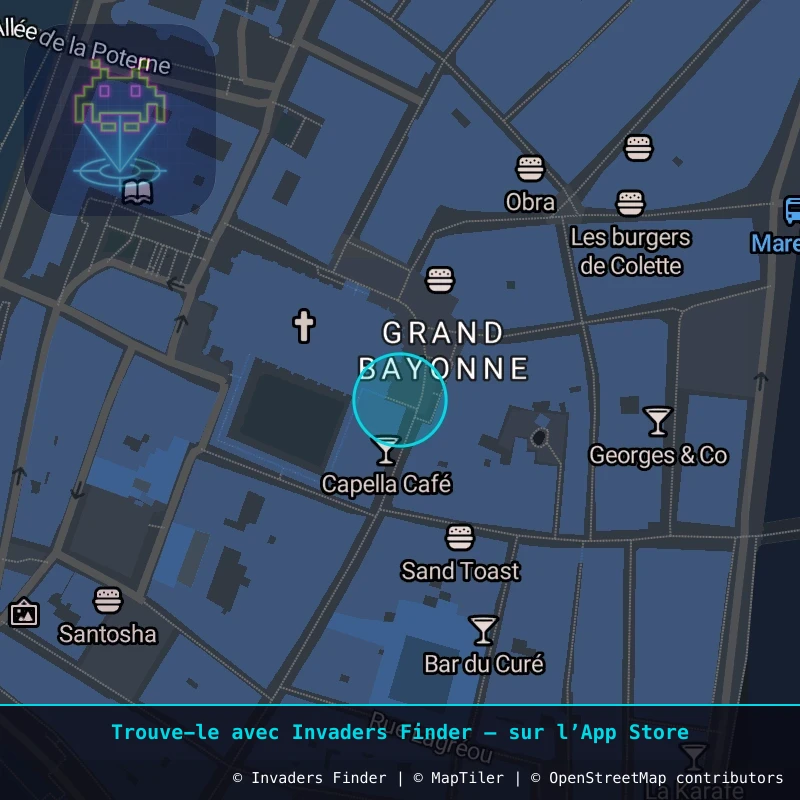 Zone approximative de l'invader BAB_18, dans le quartier Grand Bayonne, Bayonne à Biarritz-Anglet-Bayonne. Emplacement exact disponible dans l'app Invaders Finder.