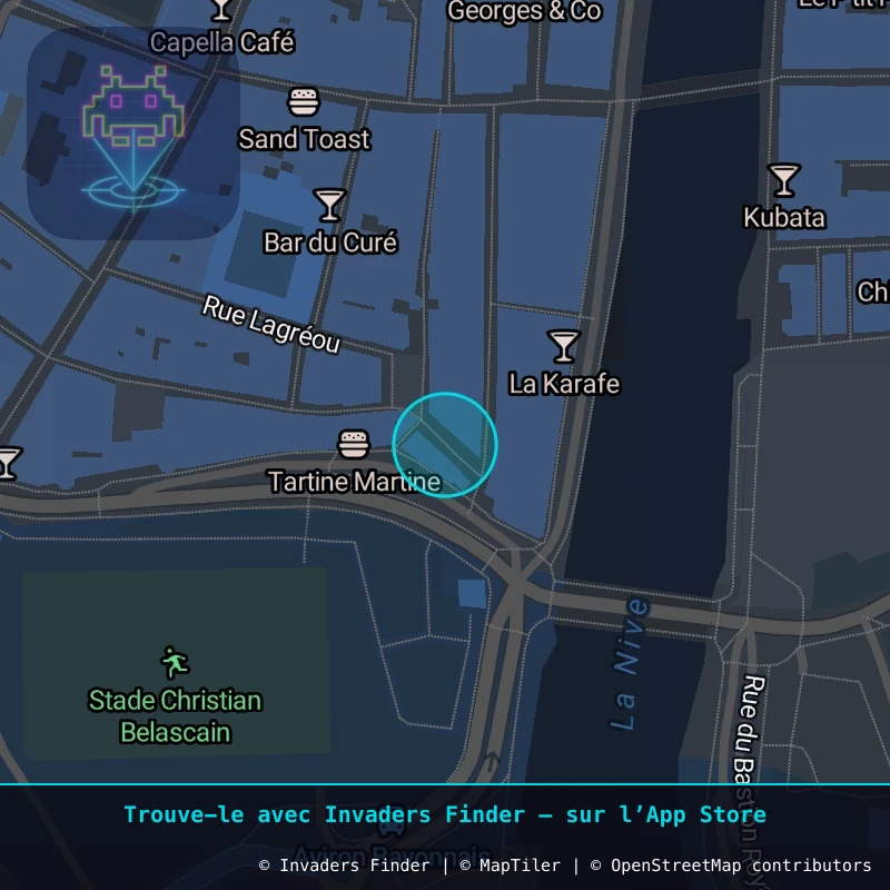 Zone approximative de l'invader BAB_19, dans le quartier Grand Bayonne, Bayonne à Biarritz-Anglet-Bayonne. Emplacement exact disponible dans l'app Invaders Finder.