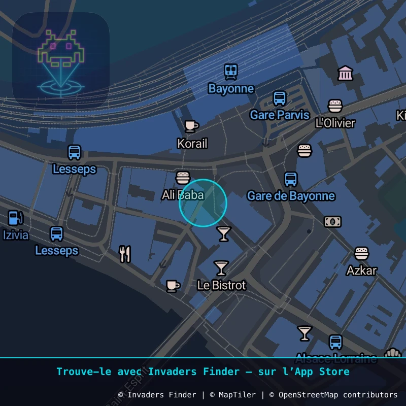 Zone approximative de l'invader BAB_25, dans le quartier Saint-Esprit, Bayonne à Biarritz-Anglet-Bayonne. Emplacement exact disponible dans l'app Invaders Finder.