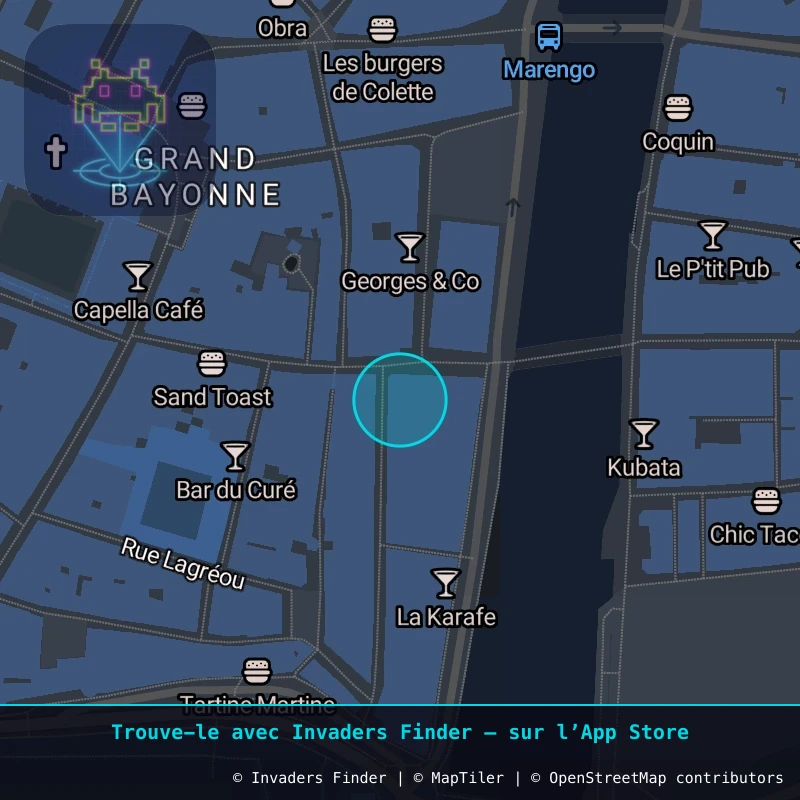 Zone approximative de l'invader BAB_30, dans le quartier Grand Bayonne, Bayonne à Biarritz-Anglet-Bayonne. Emplacement exact disponible dans l'app Invaders Finder.