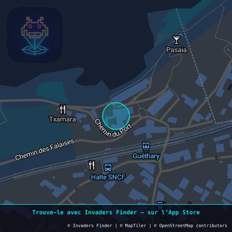Zone approximative de l'invader BAB_34, dans le quartier Centre-ville, Guéthary à Biarritz-Anglet-Bayonne. Emplacement exact disponible dans l'app Invaders Finder.