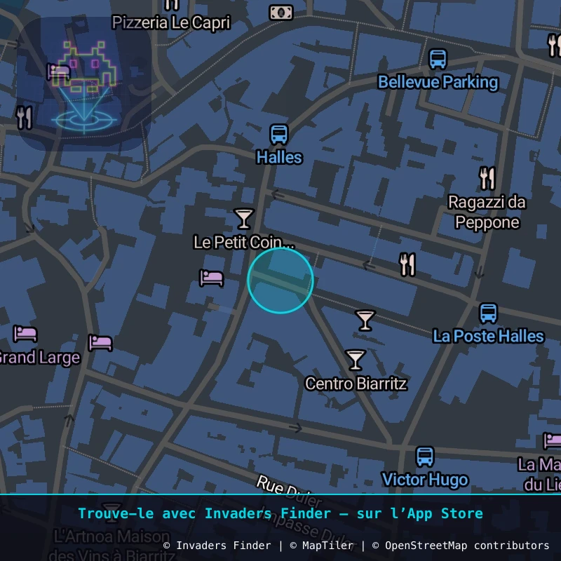 Zone approximative de l'invader BAB_35, dans le quartier Centre-ville, Biarritz à Biarritz-Anglet-Bayonne. Emplacement exact disponible dans l'app Invaders Finder.