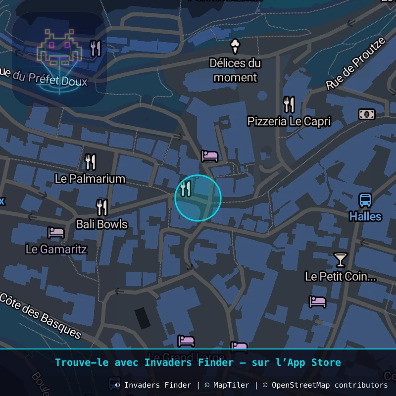Zone approximative de l'invader BAB_40, dans le quartier Biarritz à Biarritz-Anglet-Bayonne. Emplacement exact disponible dans l'app Invaders Finder.