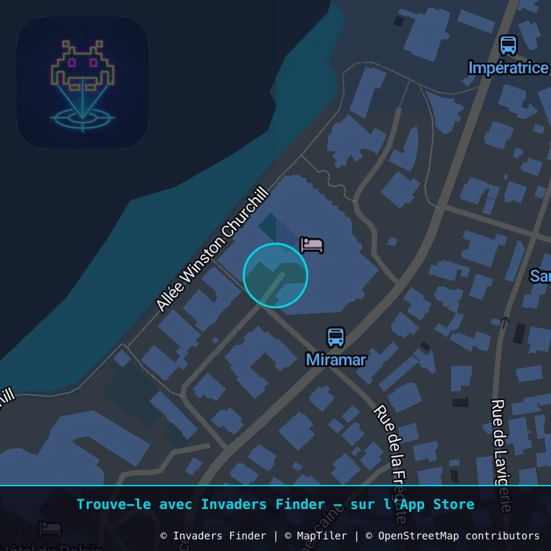 Zone approximative de l'invader BAB_42, dans le quartier Aguiléra, Biarritz à Biarritz-Anglet-Bayonne. Emplacement exact disponible dans l'app Invaders Finder.
