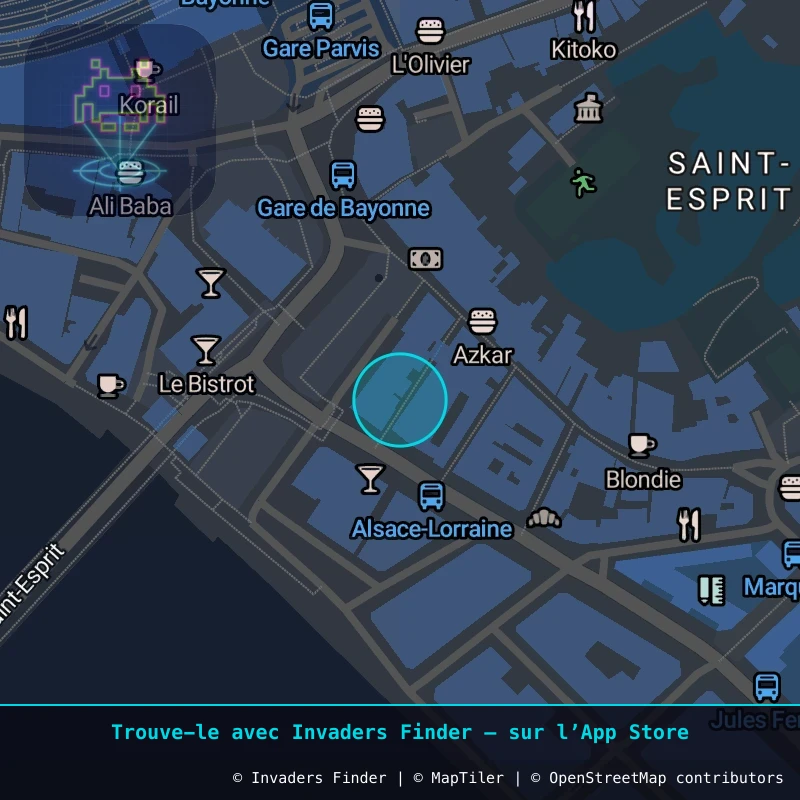 Zone approximative de l'invader BAB_43, dans le quartier Saint-Esprit, Bayonne à Biarritz-Anglet-Bayonne. Emplacement exact disponible dans l'app Invaders Finder.