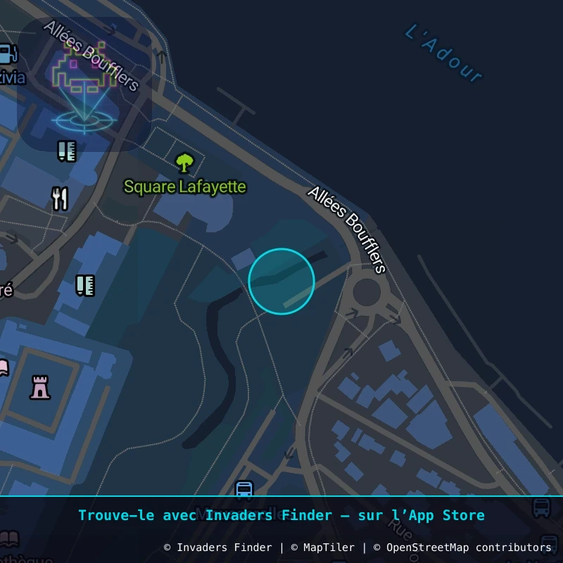 Zone approximative de l'invader BAB_44, dans le quartier Petit Bayonne à Biarritz-Anglet-Bayonne. Emplacement exact disponible dans l'app Invaders Finder.