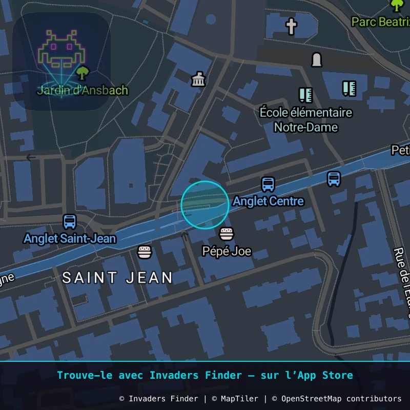 Zone approximative de l'invader BAB_49, dans le quartier Saint Jean, Anglet à Biarritz-Anglet-Bayonne. Emplacement exact disponible dans l'app Invaders Finder.