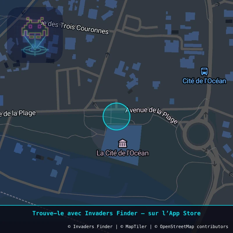 Zone approximative de l'invader BAB_55, dans le quartier Centre-ville, Biarritz à Biarritz-Anglet-Bayonne. Emplacement exact disponible dans l'app Invaders Finder.