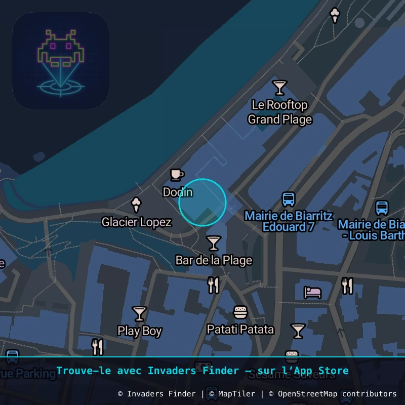 Zone approximative de l'invader BAB_60, dans le quartier Aguiléra, Biarritz à Biarritz-Anglet-Bayonne. Emplacement exact disponible dans l'app Invaders Finder.