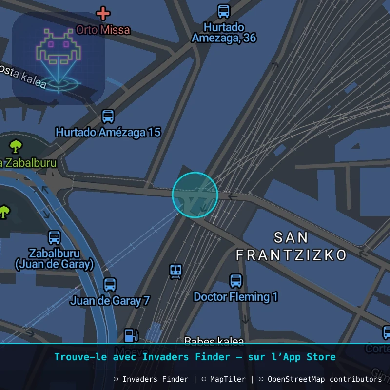Zone approximative de l'invader BBO_01, dans le quartier Abando, Bilbao à Bilbao. Emplacement exact disponible dans l'app Invaders Finder.