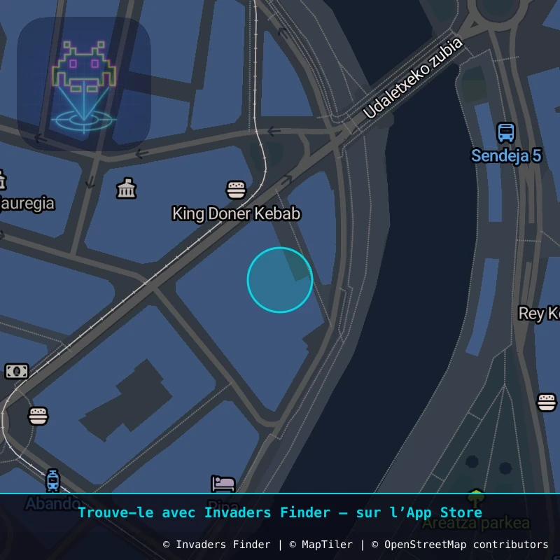 Zone approximative de l'invader BBO_05, dans le quartier Abando, Bilbao à Bilbao. Emplacement exact disponible dans l'app Invaders Finder.
