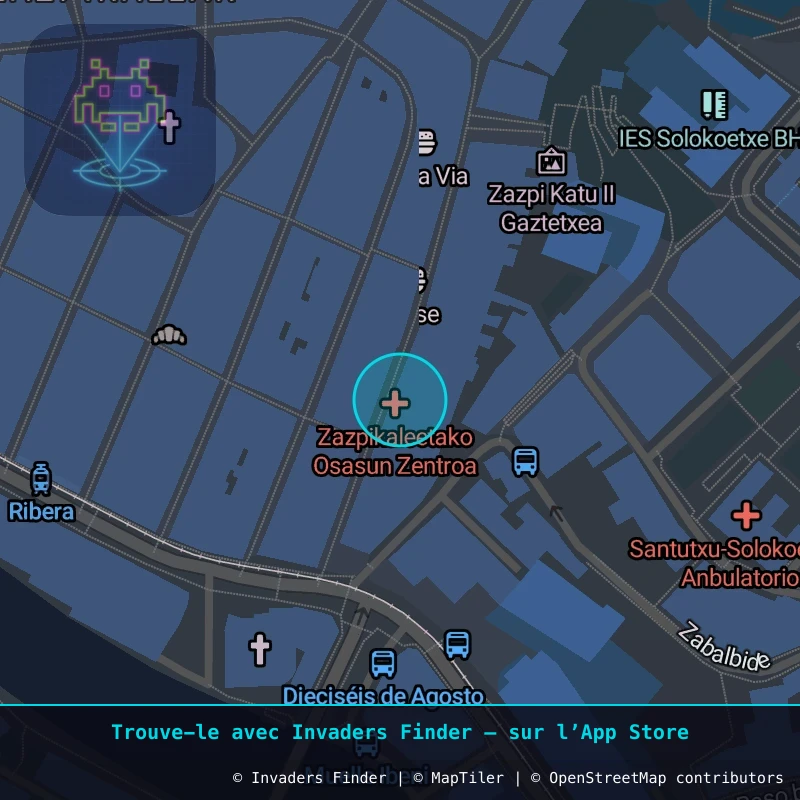 Zone approximative de l'invader BBO_10, dans le quartier Casco Viejo, Bilbao à Bilbao. Emplacement exact disponible dans l'app Invaders Finder.