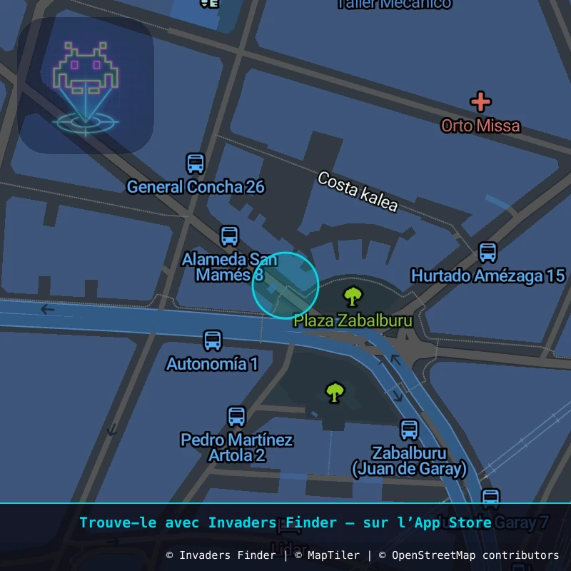 Zone approximative de l'invader BBO_17, dans le quartier Abando, Bilbao à Bilbao. Emplacement exact disponible dans l'app Invaders Finder.