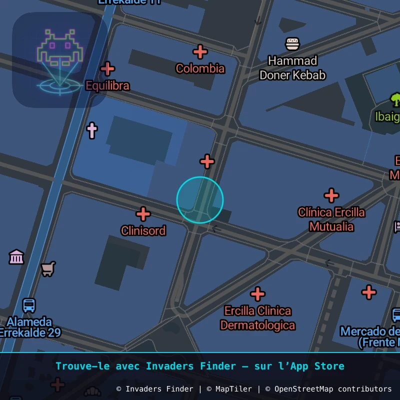 Zone approximative de l'invader BBO_20, dans le quartier Abando, Bilbao à Bilbao. Emplacement exact disponible dans l'app Invaders Finder.