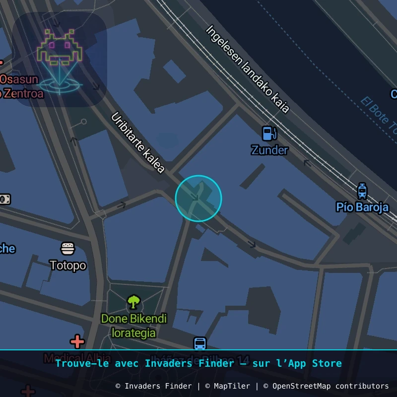 Zone approximative de l'invader BBO_21, dans le quartier Abando, Bilbao à Bilbao. Emplacement exact disponible dans l'app Invaders Finder.