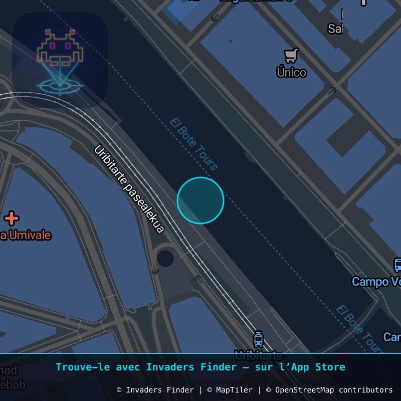 Zone approximative de l'invader BBO_22, dans le quartier Abando, Bilbao à Bilbao. Emplacement exact disponible dans l'app Invaders Finder.