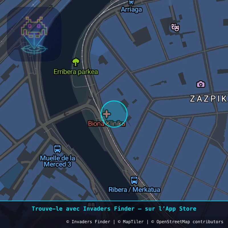 Zone approximative de l'invader BBO_27, dans le quartier Casco Viejo, Bilbao à Bilbao. Emplacement exact disponible dans l'app Invaders Finder.