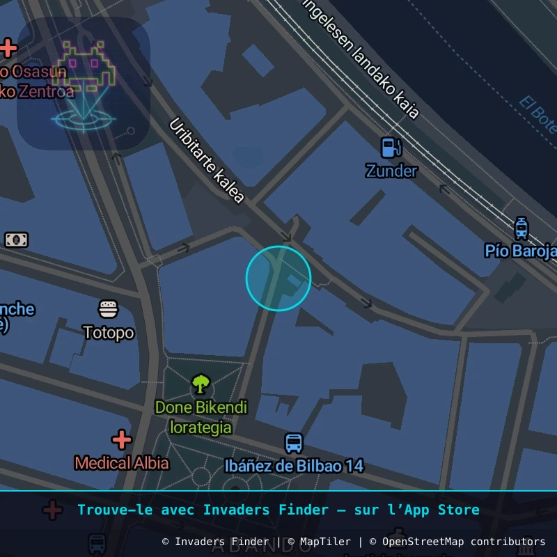 Zone approximative de l'invader BBO_29, dans le quartier Abando, Bilbao à Bilbao. Emplacement exact disponible dans l'app Invaders Finder.