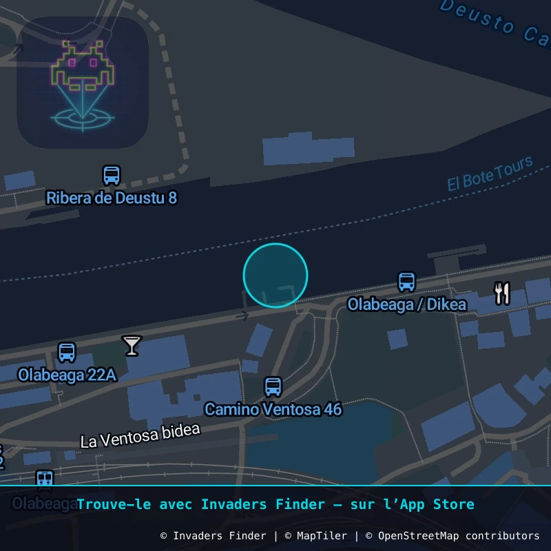 Zone approximative de l'invader BBO_31, dans le quartier Olabeaga, Bilbao à Bilbao. Emplacement exact disponible dans l'app Invaders Finder.