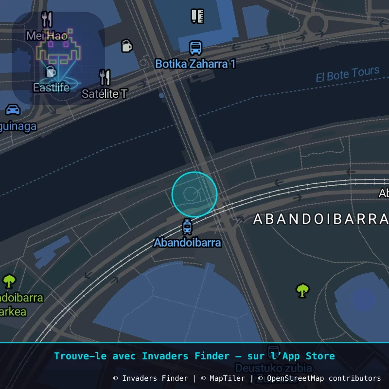Zone approximative de l'invader BBO_32, dans le quartier Indautxu, Bilbao à Bilbao. Emplacement exact disponible dans l'app Invaders Finder.