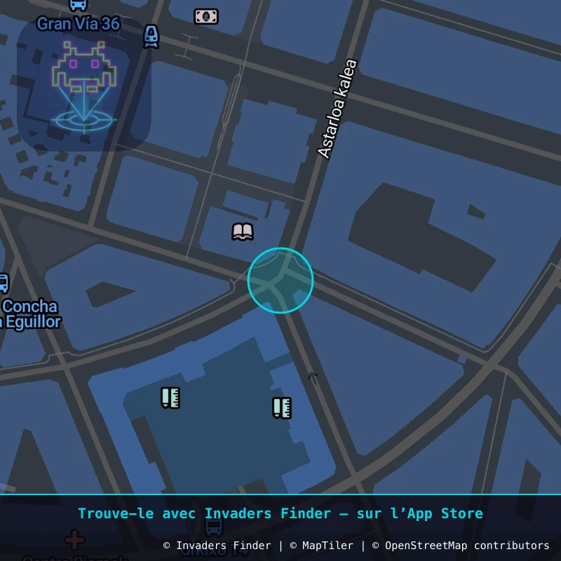 Zone approximative de l'invader BBO_34, dans le quartier Abando, Bilbao à Bilbao. Emplacement exact disponible dans l'app Invaders Finder.