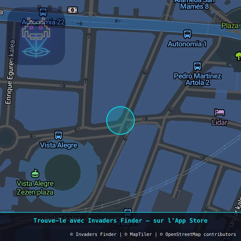Zone approximative de l'invader BBO_35, dans le quartier Iralabarri, Bilbao à Bilbao. Emplacement exact disponible dans l'app Invaders Finder.