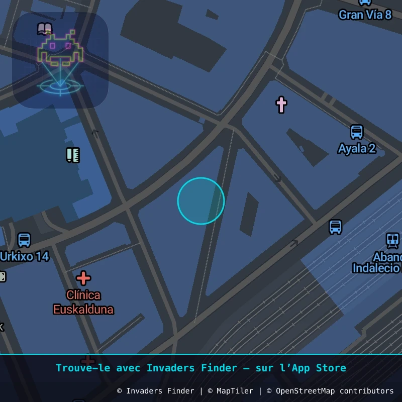 Zone approximative de l'invader BBO_39, dans le quartier Abando, Bilbao à Bilbao. Emplacement exact disponible dans l'app Invaders Finder.