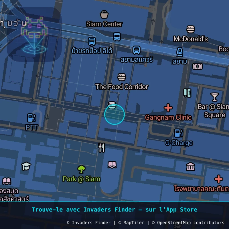 Zone approximative de l'invader BGK_07, dans le quartier Pthum Wan à Bangkok. Emplacement exact disponible dans l'app Invaders Finder.