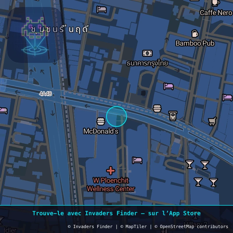Zone approximative de l'invader BGK_10, dans le quartier Khlong Toei à Bangkok. Emplacement exact disponible dans l'app Invaders Finder.